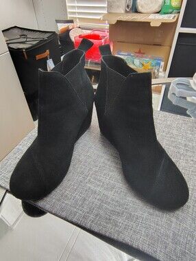 Toms Black Suede Chelsea Wedge Ankle Booties